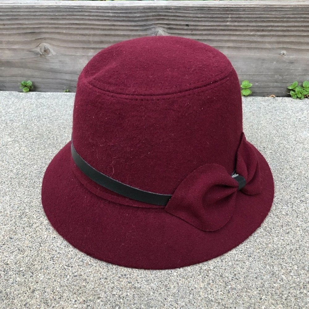 Women's Cloche Fedora Hat 57cm Red Bow Cap Bucket​​​​​​